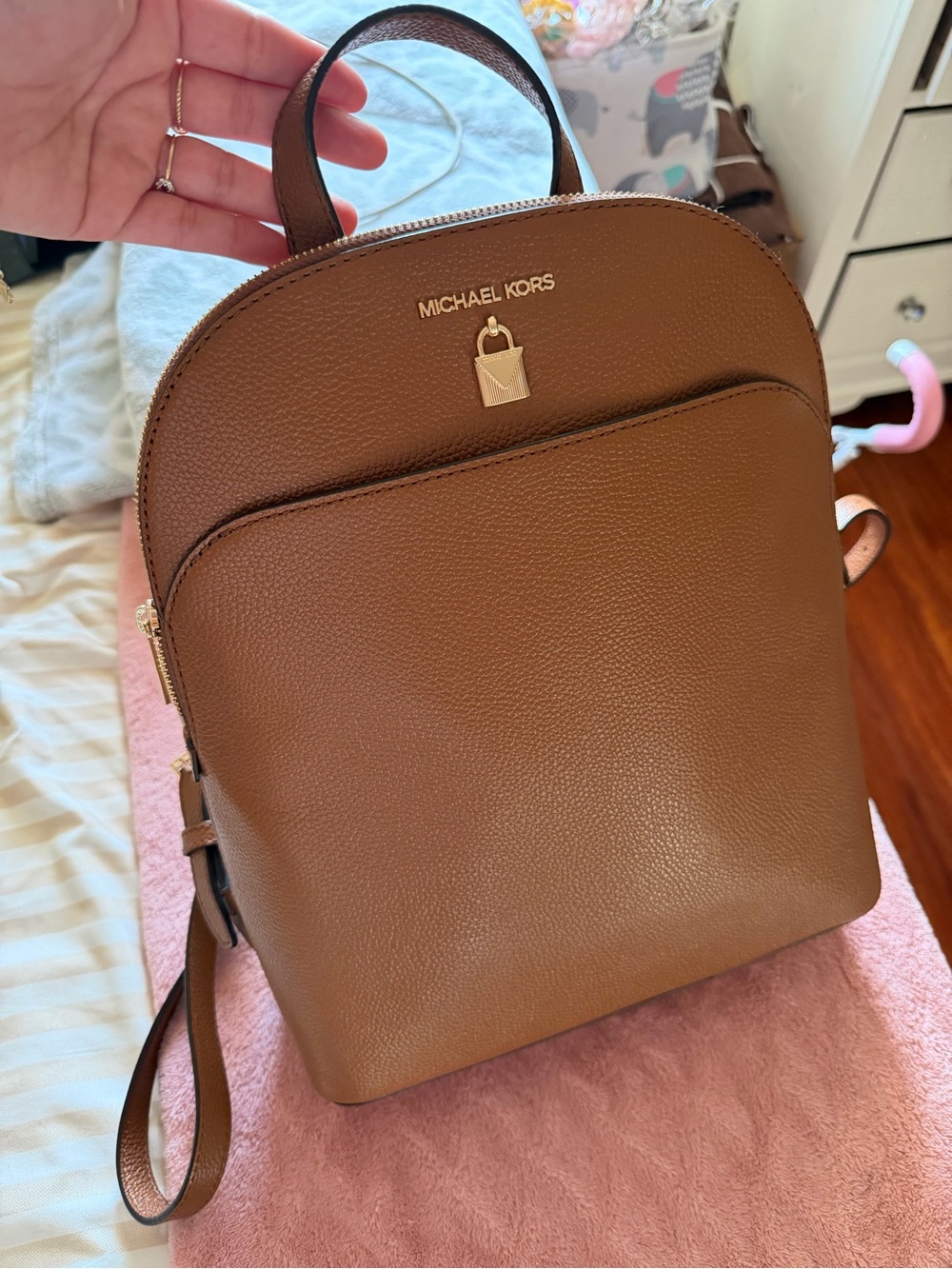 Michael Kors Cognac Leather Mini Backpack with Gold Hardware